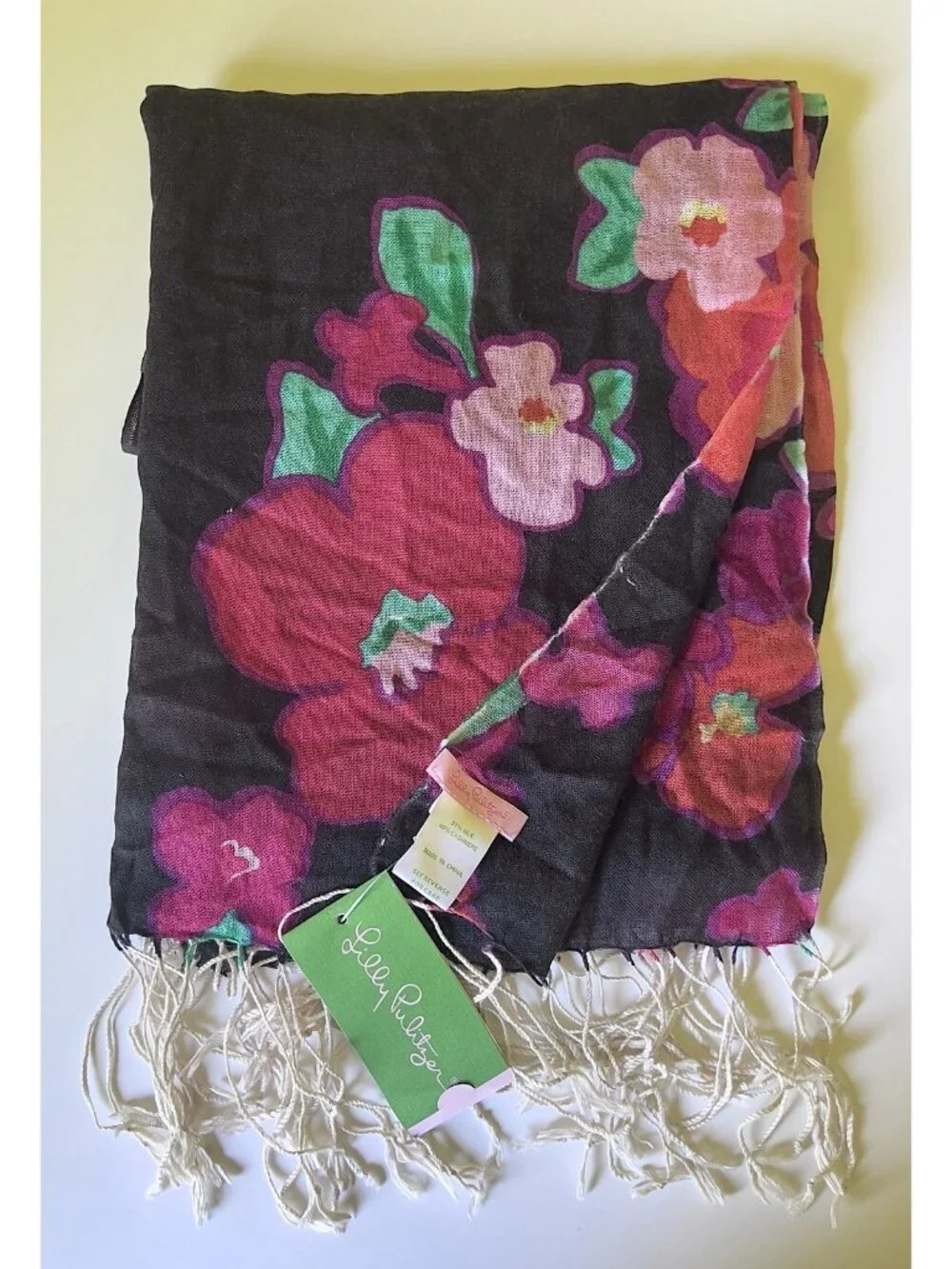Lilly Pulitzer Murfee Scarf Wild Confetti Floral Silk Cashmere Blend Fringe NWT